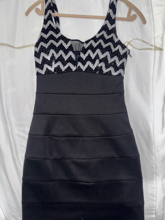 Sequin Hearts Dresses & Skirts - Sequin Hearts Black and Silver Zigzag Mini Dress